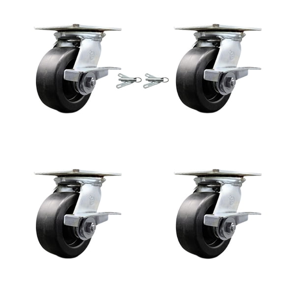 5 Inch Polyolefin Caster Set with Roller Bearing 4 Brake and 2 Swivel Lock SCC