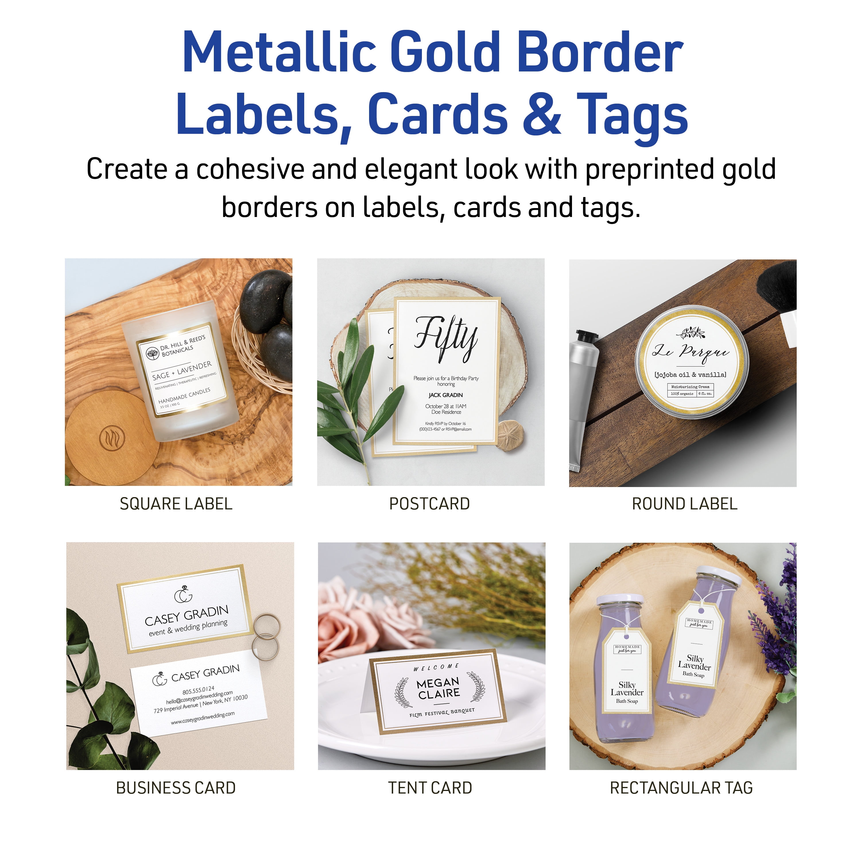 Avery Labels with Metallic Gold Borders, 1" x 2-5/8", 300 Ct (6507)
