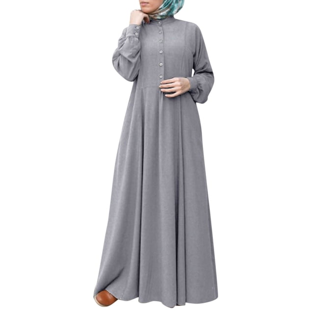 Felwors Robe Décontractée Unie pour Femmes Col en V à Boutons Manches Longues Robe Longue Ample