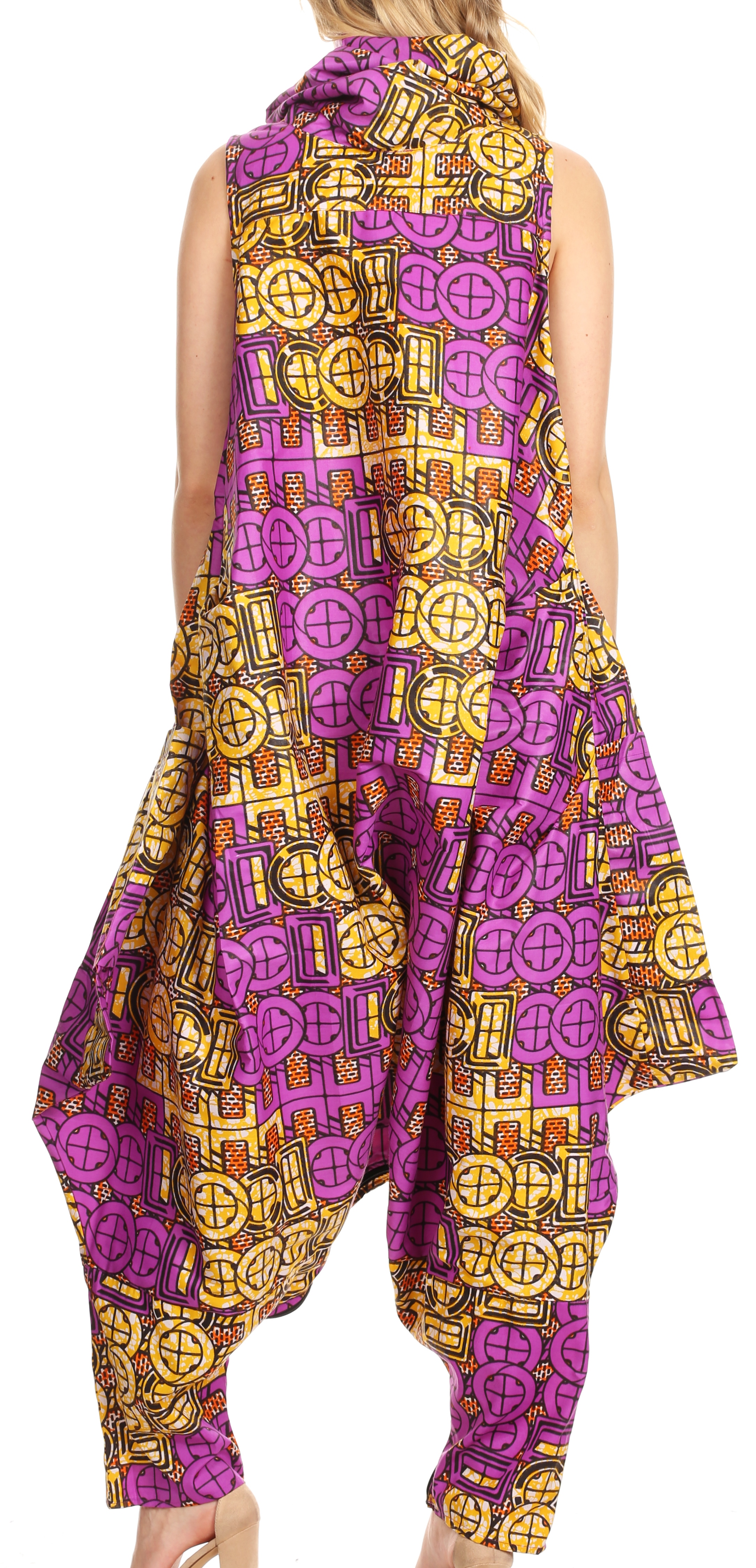 Sakkas Loa Womens African Ankara Print Maxi Harem Jumpsuit Dress Sleeveless