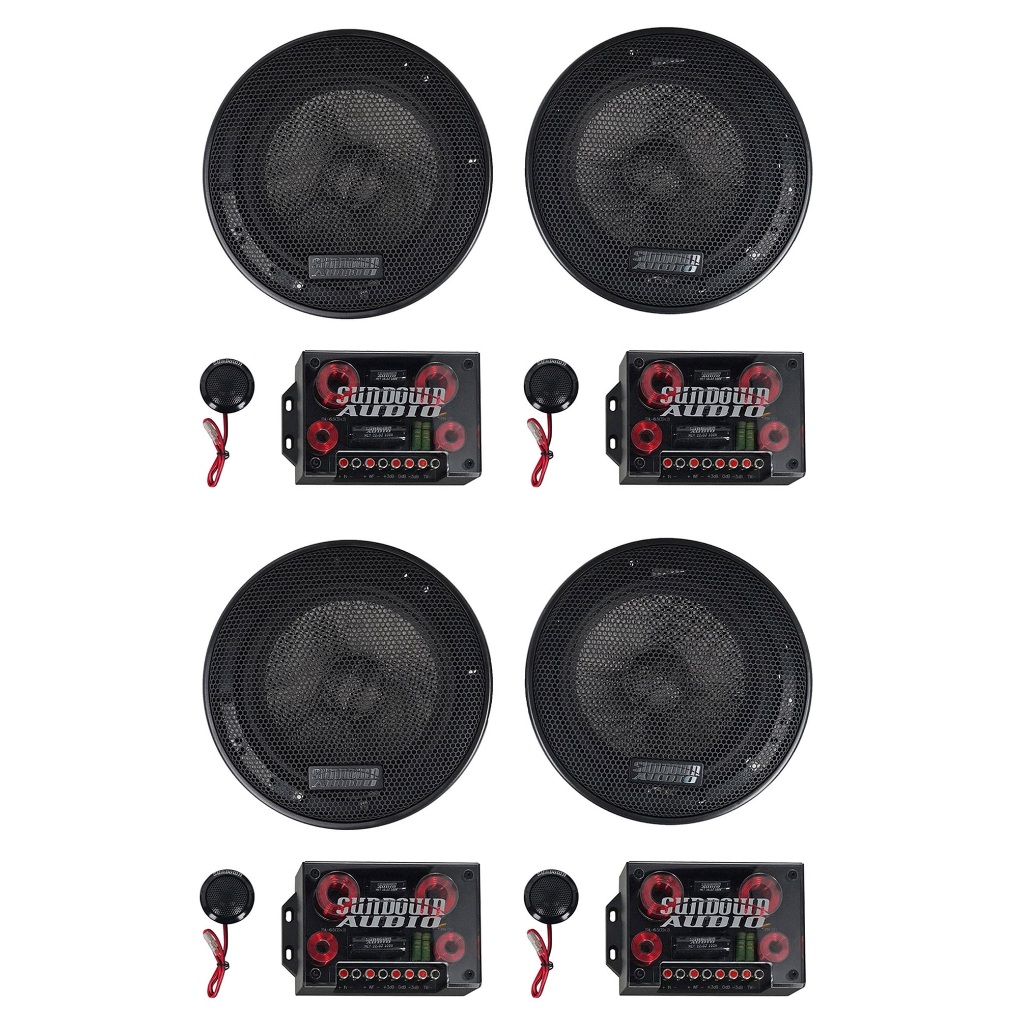 Sundown Audio SA-6.5CS v.3 125-Watt 6.5 in Car Component Speaker System, Silk Dome Tweeters, Carbon Fiber Cone, 24dB Crossover, for Car Audio Upgrades, 2-Pair