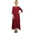 thumbnail image 1 of Bimba Women's Indian Maroon Rayon Asymmetrical Hem Casual Kurta With Scarf - 28, 1 of 7