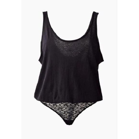 Free People Womens Sydney Lace-Contrast Bodysuit Jumpsuit, Black, X-Small