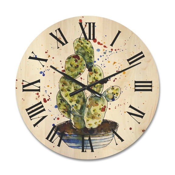 Designart 'Abstract Cactus Houseplant' Traditional Wood Wall Clock