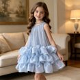 thumbnail image 5 of HJYCHN Girls Dresses Sleeveless Round Neck Tutu Party Dress with Tiered Ruffled Skirt for Birthday Celebrations Kids Dress 12-24 Months, 5 of 6