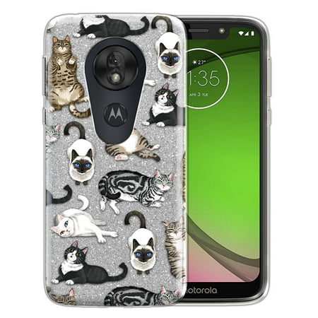 FINCIBO Silver Gradient Glitter Case, Sparkle Bling TPU Cover for Motorola Moto G7 Play, Lazy