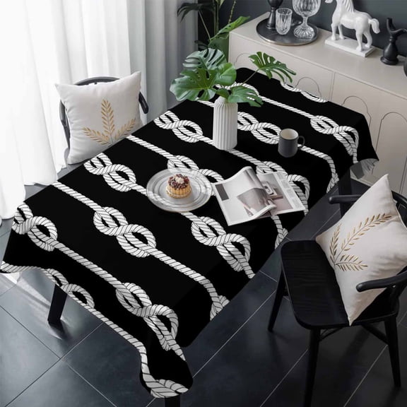 Black Knot Table Cloth Waterproof Tablecloths, Nautical Striped Monochrome Ocean Tablecloth Dining Table Cover for Kitchen Party Tabletop Outdoor, Rectangle Tablecloth 54x108 Inch