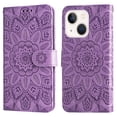 thumbnail image 2 of Cutyskin Case for iPhone 12 Mini,Wallet Case,PU Leather Flip,Kickstand,Double Magnetic Clasp,Embossed Mandala Flower Lanyard Protective PU Leather Cover For iPhone 12 Mini, Purple, 2 of 14