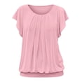 thumbnail image 4 of TGSLY Ruffle Short Sleeve Tops for Women Lightweight Thin Casual Crew Neck Front Pleated Blouses Loose Flowy Dressy Elastic Banded Hem Solid Color Tshirts M, 4 of 9