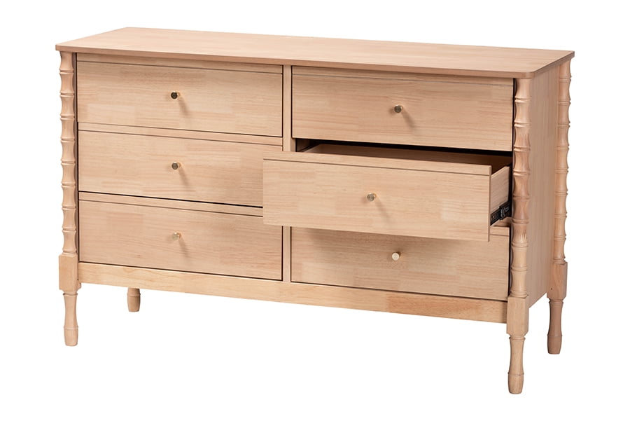 Baxton Studio Laurent Mid-Century Dresser, 6-Drawer, Beech Brown