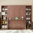 thumbnail image 2 of Euroco Wood Queen Size Murphy Bed with Desk and Shelves, Space-Saving Wall Bed for Bedroom, Dark Brown, 2 of 10