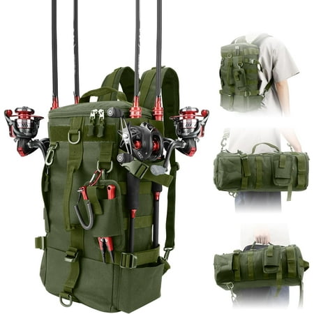Fishing Backpack with Rod Holder Water-Resistant Fishing Tackle Backpack Hiking backpack Bag Sling Tackle Storage Backpack Lightweight Fishing Gear Bag for Hiking Camping Kayak Outdoor Trip