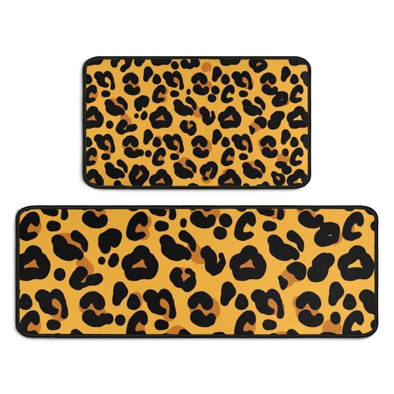 Yellow and Black Of Leopard Print Kitchen Rugs Sets Of 2,Anti Fatigue Kitchen Mat Rugs Non Slip Washable,Decorative Kitchen Floor Mats for Kitchen,Sink,Laundry,17"X30" 17"X47"