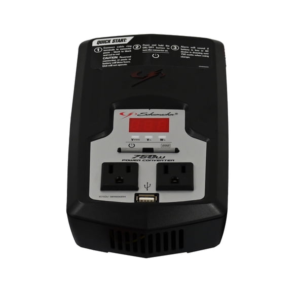 Convertidor de Corriente DC a AC Schumacher Electric, XI75DU, 750 Vatios Continuos, 1500 Vatios Pico, 2 Salidas AC, Puerto USB de 2 Amperios
