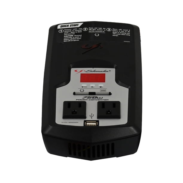 Convertidor de Corriente DC a AC Schumacher Electric, XI75DU, 750 Vatios Continuos, 1500 Vatios Pico, 2 Salidas AC, Puerto USB de 2 Amperios