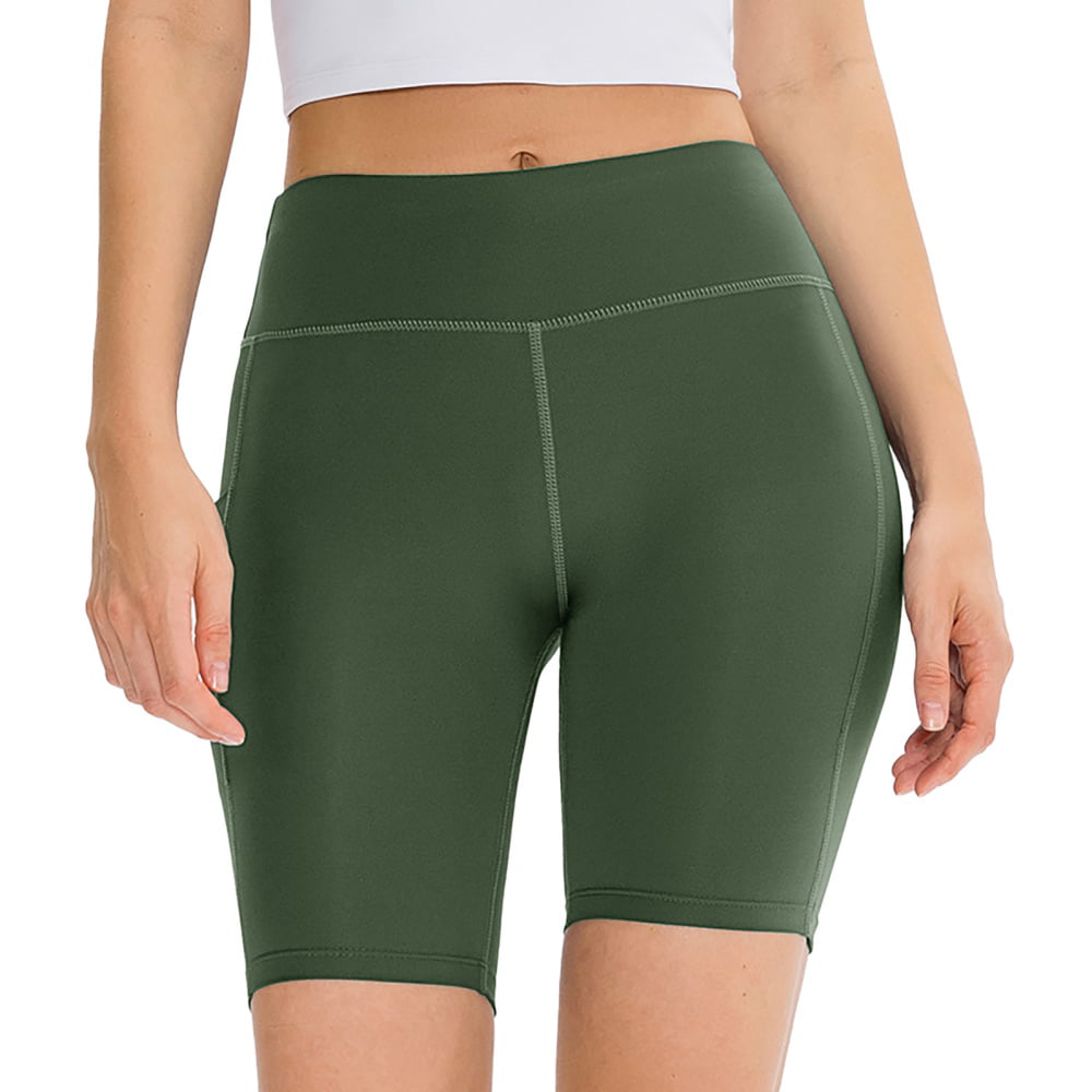 Aoliks Womens High Waist Yoga Short Side Pocket Workout Tummy Control Bike Shorts Running Exercise Spandex Leggings