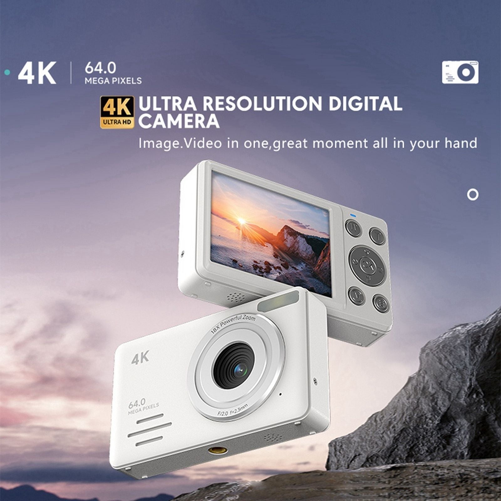 4K Digital Camera 2.88 Inch HD Display 18x Video Recorder Camera LED Fill Light 800mAh Battery Vlogging Camera Pink