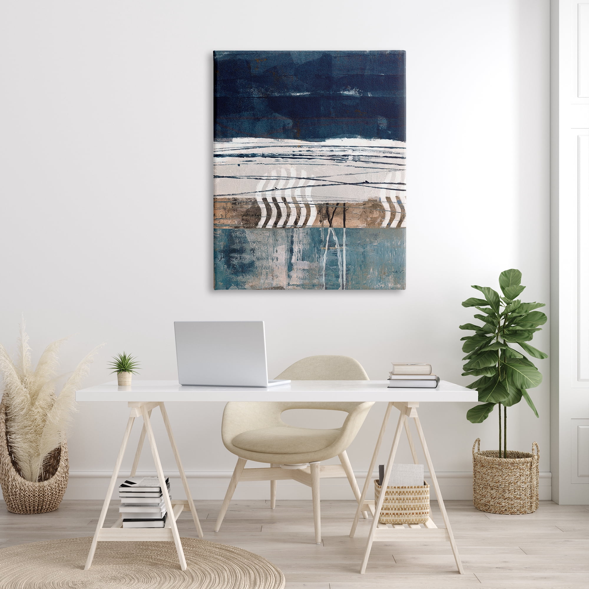 Stupell Industries Abstract Rustic Collage of Blue Shapes and Lines Abstract Painting Gallery Wrapped Canvas Print Wall Art, 36 x 48