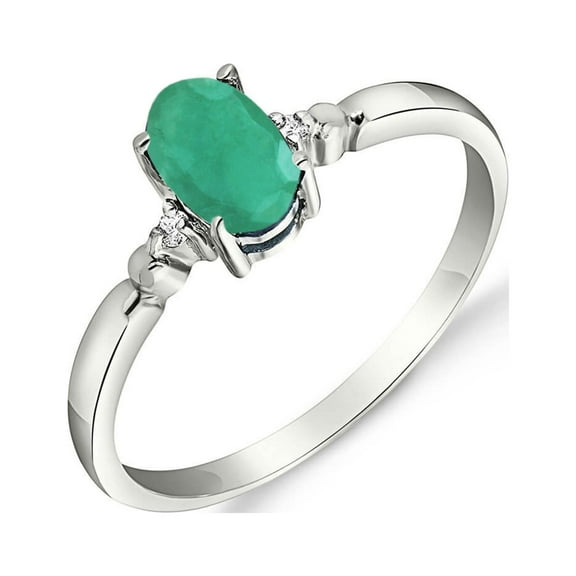 Galaxy Gold 14K Solid White Gold Ring with Natural Diamonds and Emerald, Size 10, 5.5-11 Sizes, May Birthstone, Symbol of Renewal