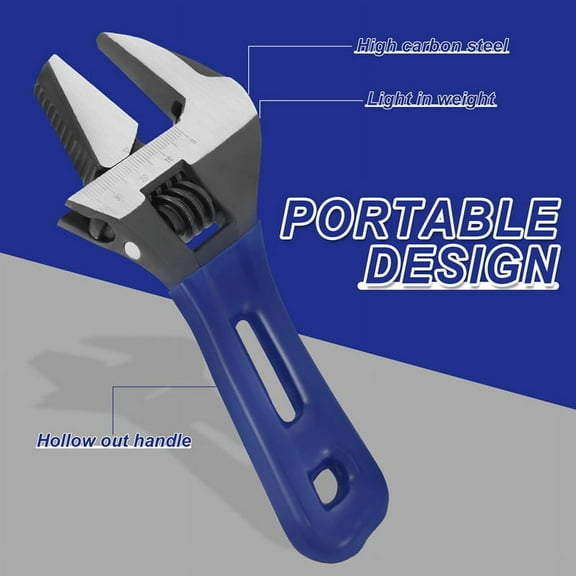 6-Inch Stubby Adjustable Wrench, 1.42-Inch Extra Wide Jaw Opening Wrench with Metric Scale,Carbon Steel Deep Jaw Wrench