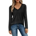 thumbnail image 4 of Garbnen Long Sleeve Tops for Women Fitted Black Basic Womens V Neck Tops Spring Summer Trendy Casual Womens Blouses, 4 of 7