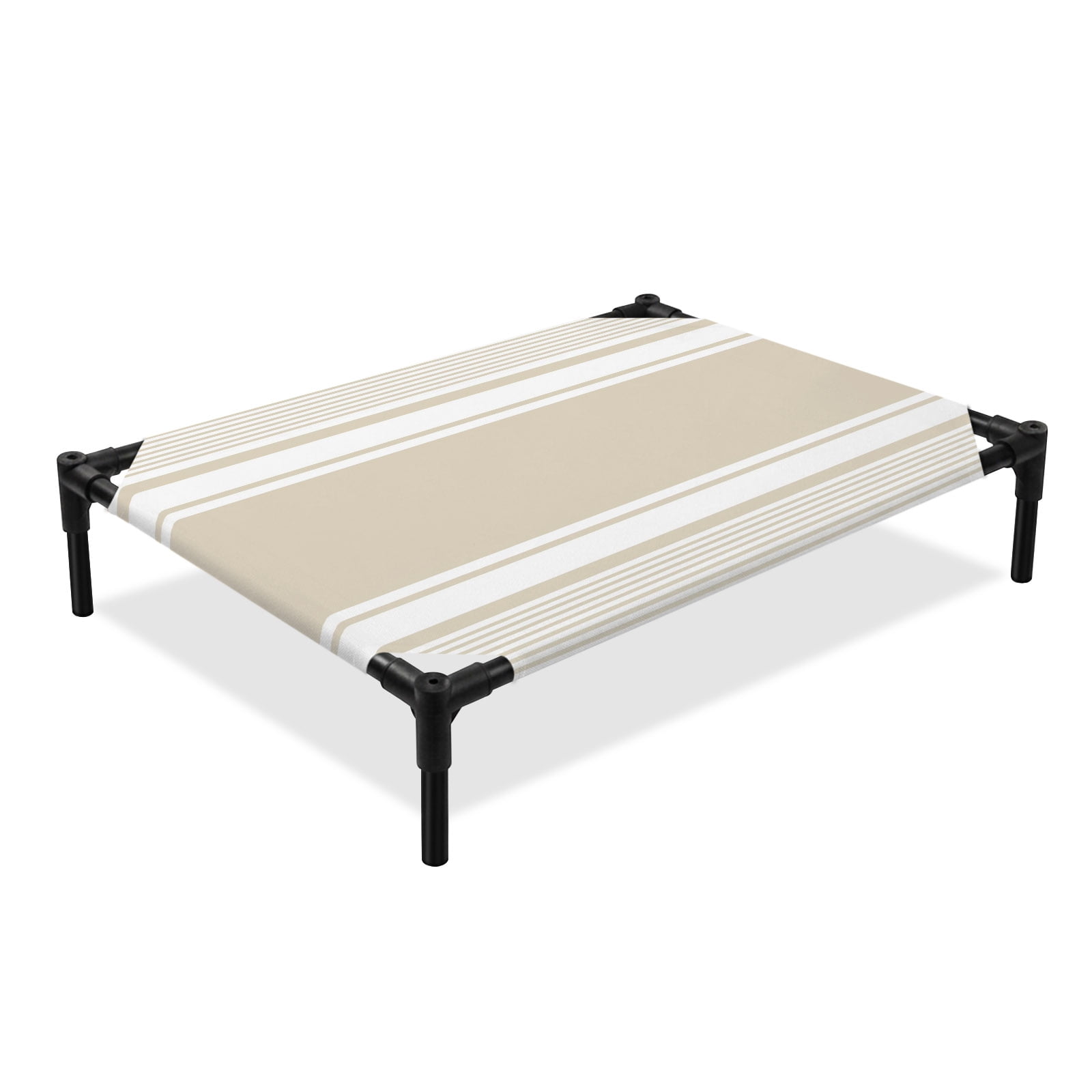 Farmhouse Beige Striped Elevated Dog Bed Modern Minimalist Stripes Abstract Cooling Breathable Outdoor Raised Dog Cot Bed with Metal Frame Non-Slip Feet for Medium Dog 24x20in