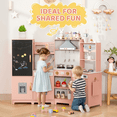 thumbnail image 6 of TLSUNNY Kids Wooden Play Kitchen Set, W/ Chalk Board, Light & Sound, Range Hood, Faucet & Accessories, Toddler Pretend Play Kitchen Set for Gifts, 6 of 10