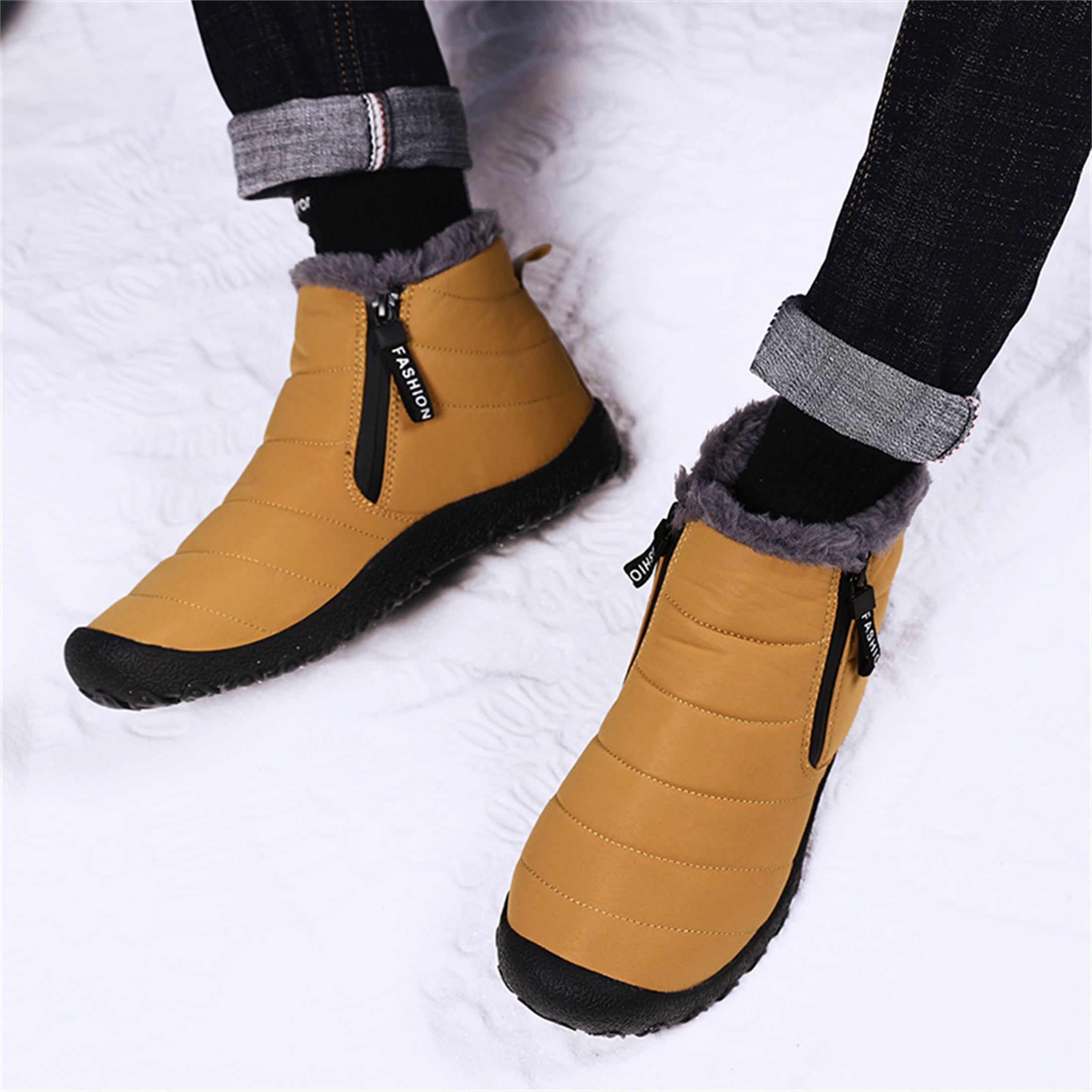 LASUDRAA Mens Barefoot Winter Boots Water-Resistant Slip-Resistant Hiking Snow Shoes Lightweight Warm Ankle-High Boots, Wide Toe Box,Trails & Everyday Wear
