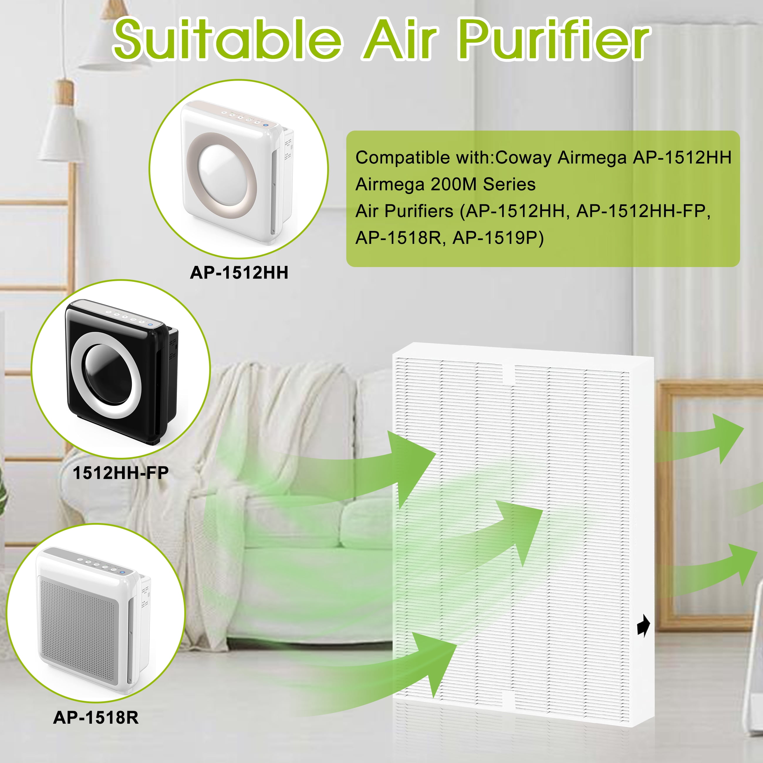 AMI PARTS AP-1512HH Replacement Filter True HEPA for Coway Airmega 200M AP-1518R and AP-1512HH Mighty