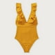 thumbnail image 2 of Gibobby Trajes de Baño Mujer Completo Traje de baño delgado conservador con escote en V y espalda abierta con volantes y borde volador que cubre el vient(Amarillo,CH), 2 of 4