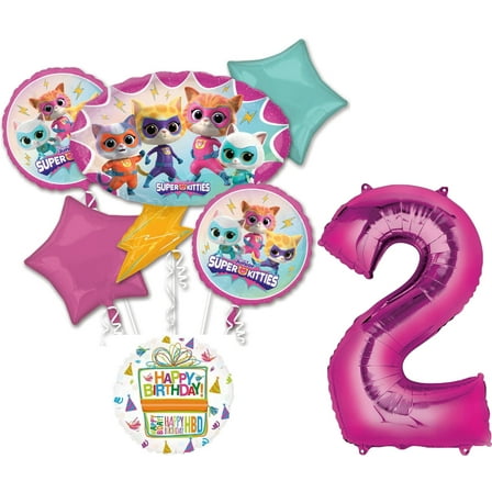 Anagram SuperKitties 2nd Birthday Party Supplies 7pc Balloon Bouquet Decorations