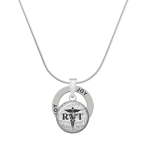Delight Jewelry Silvertone Domed Black RVT Joy Ring Charm Necklace, 18"
