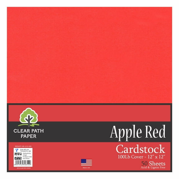 Apple Red Cardstock - 12 x 12 inch - 100Lb Cover - 50 Sheets - Clear Path Paper