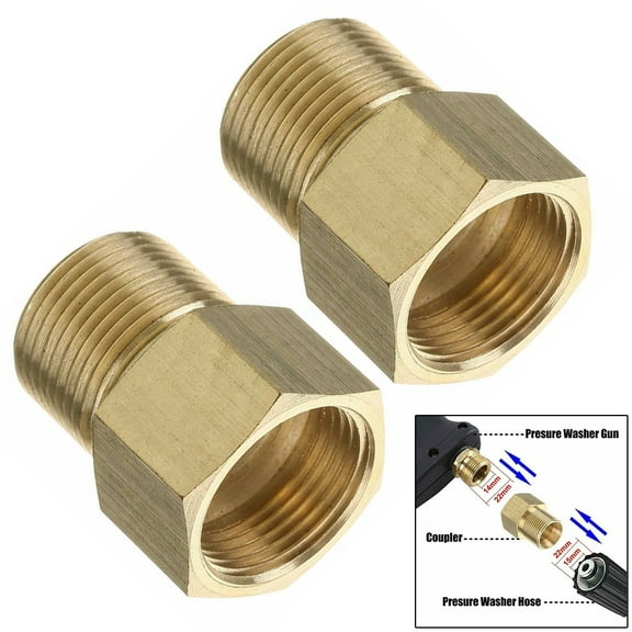 2x Brass Pressure Washer Adapter M22 15mm Male to M22 14mm Female Connector