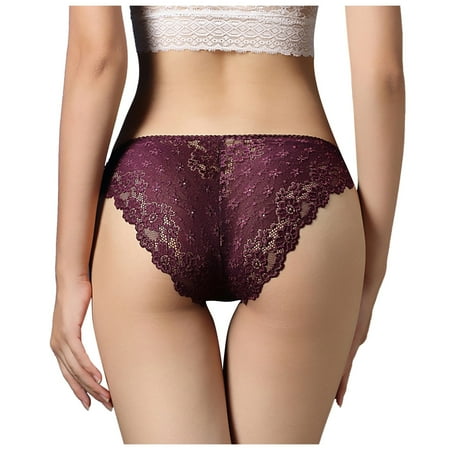

Qcmgmg Women s See Through Stretch Panties Breathable Low Waisted Underwear Soft Lace Briefs XXL