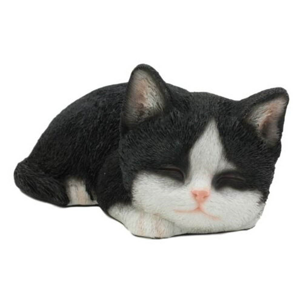 Ebros Lifelike Sleeping Tuxedo Black and White Cat Statue 7" Long Pet