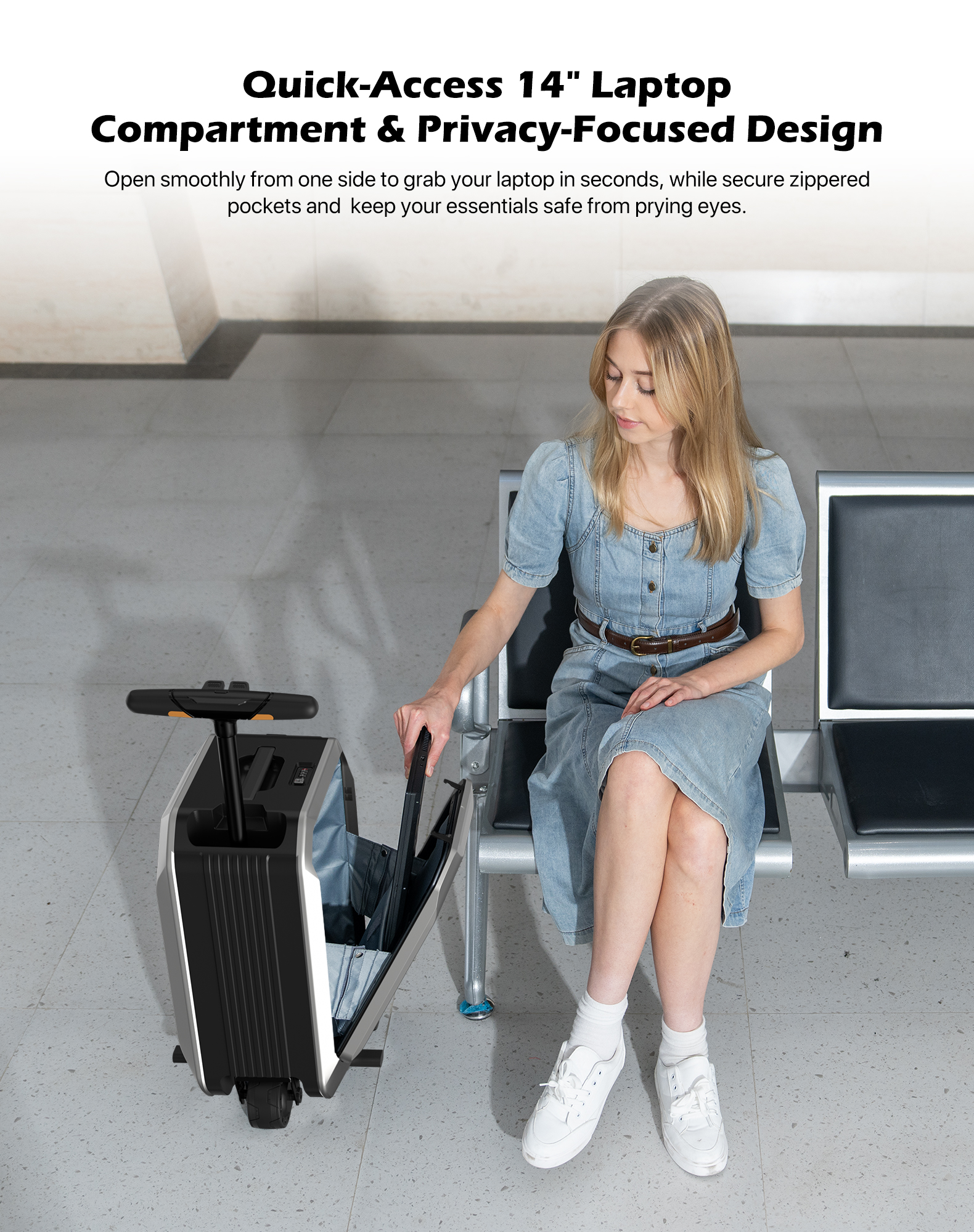 AOTOS Smart Rideable Carry-On Luggage, 22 Inch TSA-Approved Hardshell Cabin Suitcase, Zipperless Design with Rolling Wheels & App Control for Travel, Silver