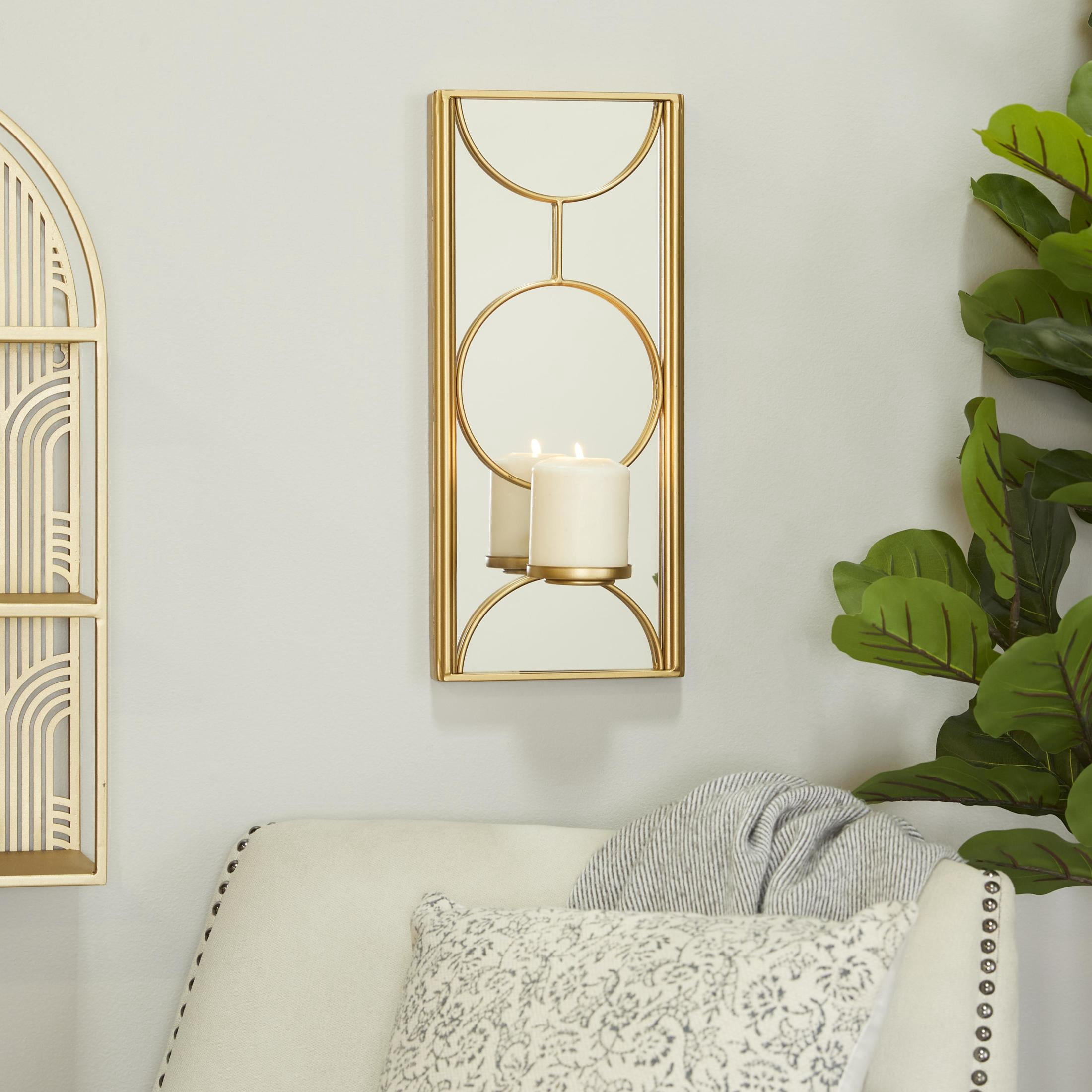 CosmoLiving by Cosmopolitan Gold Metal Geometric Pillar Wall Sconce with Mirror Backing