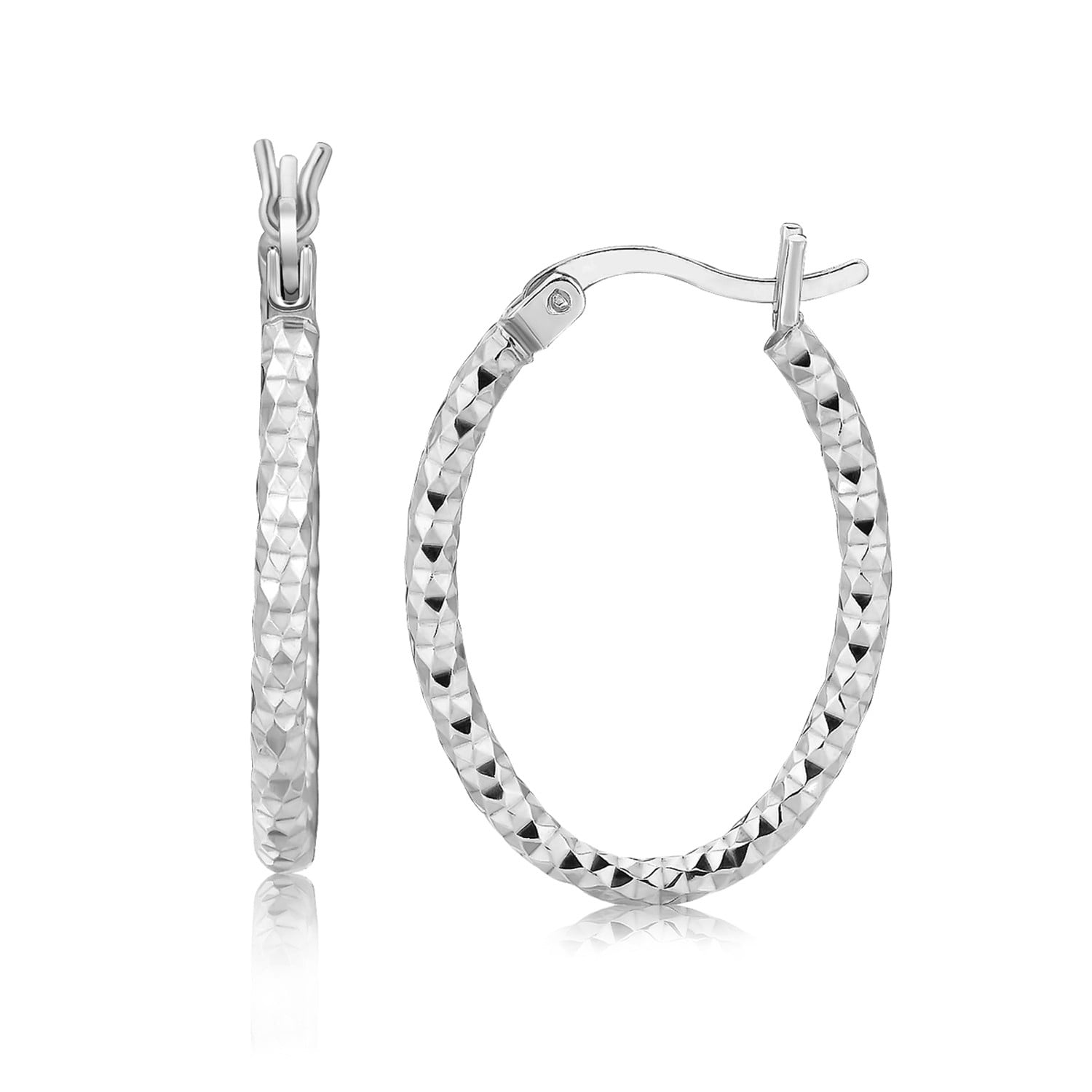 Sterling Silver Rhodium-plated 2.5mm Satin & Diamond Cut Hinged Classic Hoop Earrings Length 67mm
