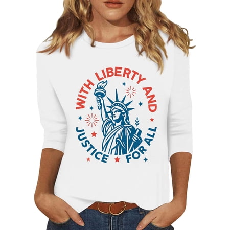 250th Anniversary USA 3/4 Sleeve Shirt Womens 1776-2026 Letter 250 Anniversary Shirts 4th of July Tops for Holiday Wear & Gifts