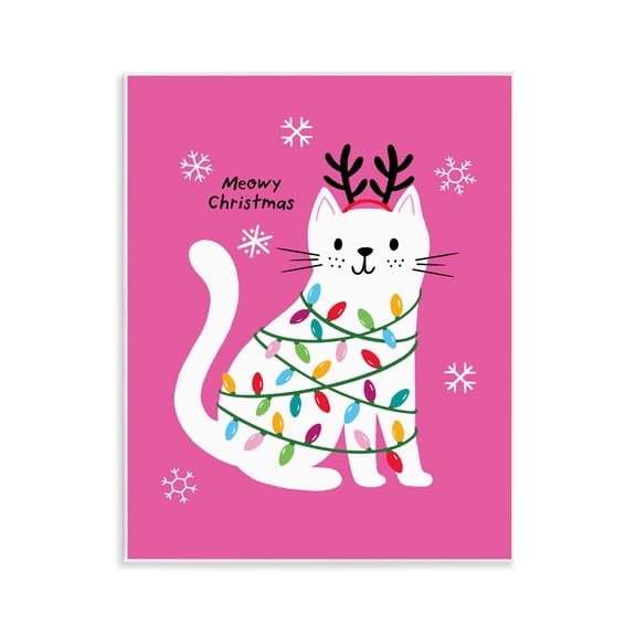 Stupell Industries Meowy Christmas Cat Pun Animals Painting Unframed Art Print Wall Art, 11 x 14