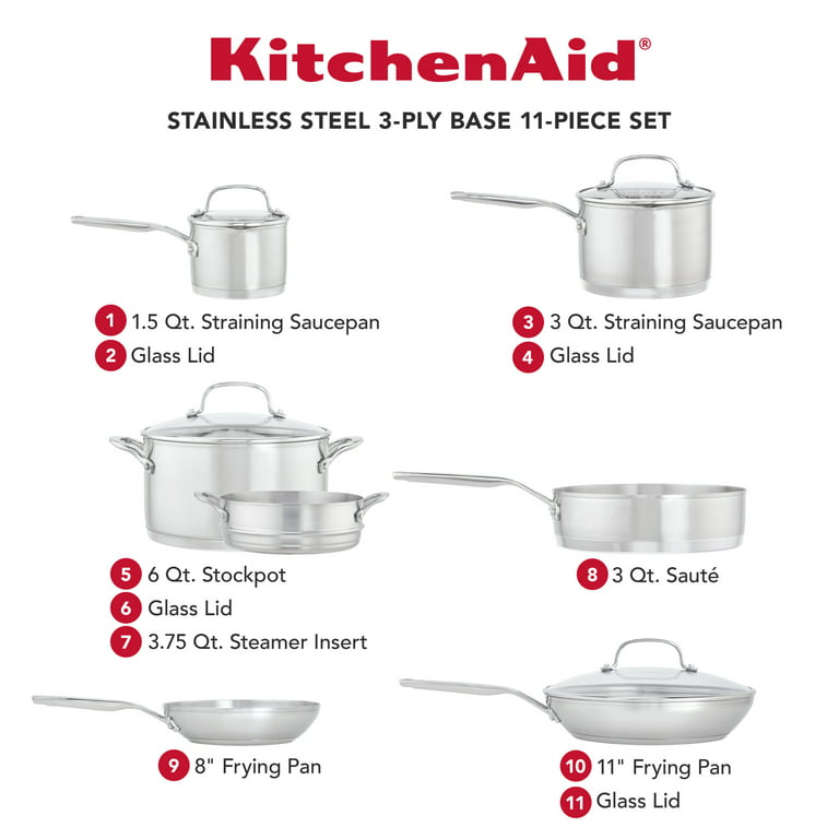 KitchenAid 11-piece 5-ply Clad Stainless Steel Cookware Set