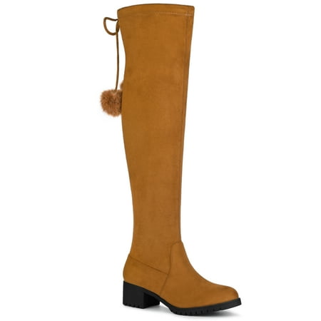 

Unique Bargains Women s Lace Up Chunky Heels Over the Knee High Boots