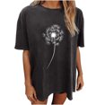 thumbnail image 1 of RKSTN T-Shirts Graphiques pour Femmes Mode Col Rond Manches Courtes Chemises Grande Taille Imprimé Pissenlit Blouse Décontractée, 1 of 9