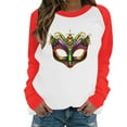 thumbnail image 2 of Zedker Mardi Gras Shirts for Wome Raglan Long-Sleeve Fat Tuesday New Orleans Party Mask Graphic Outfits Carnival Blouse, 2 of 6