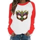 thumbnail image 2 of Xuyuer Mardi Gras Shirts for Women Shirt Funny Mask Graphic Tee Carnival Long Sleeve Shirt V Neck Top, 2 of 6