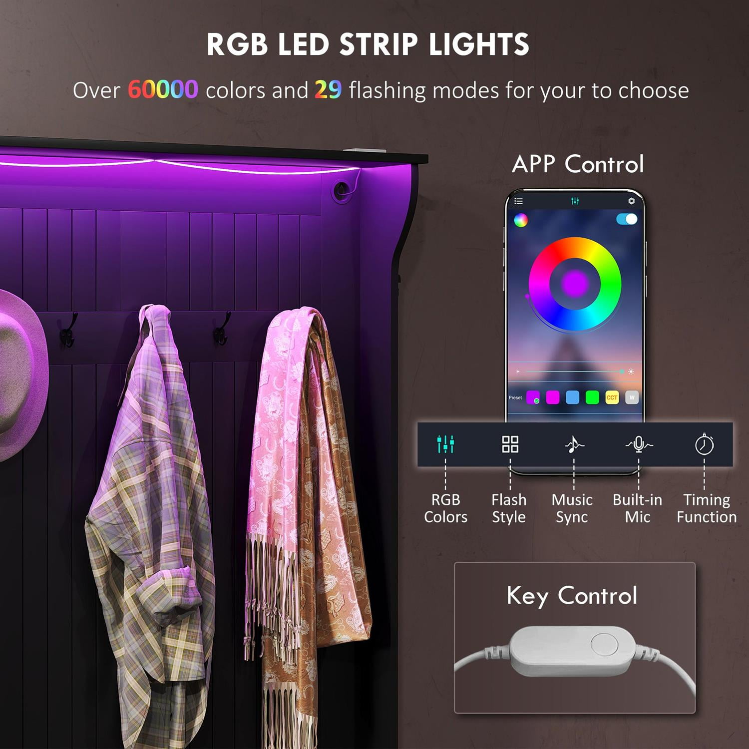 Demi Bonn 70" Hallway Bench with Coat Rack and Shoe Storage, 3-in-1 Entryway Organizer for Home, Storage Hooks and Hall Tree for Convenience, Black