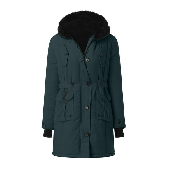snowsong Women Plus Size Winter Coat Lapel Neck Long Sleeve Jacket Vintage Thicken Coat Jacket Warm Hooded Thick Padded,Womens Coats,Womens Winter Coats,Hoodies for Women,Trench Coat Women,Navy,M