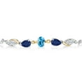 thumbnail image 2 of Gem Stone King 925 Silver and 10K Yellow Gold Swiss Blue Topaz Blue Sapphire White Moissanite and Lab Grown Diamond Tennis Bracelet for Women By Keren Hanan (1.79 cttw, Adjustable up To 9 inch), 2 of 3