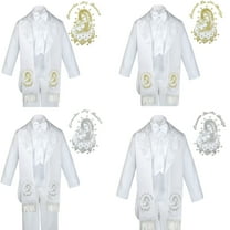 6pc Baptism White Tuxedo English Spanish Silver Gold Pope Santa Maria Mary Stole